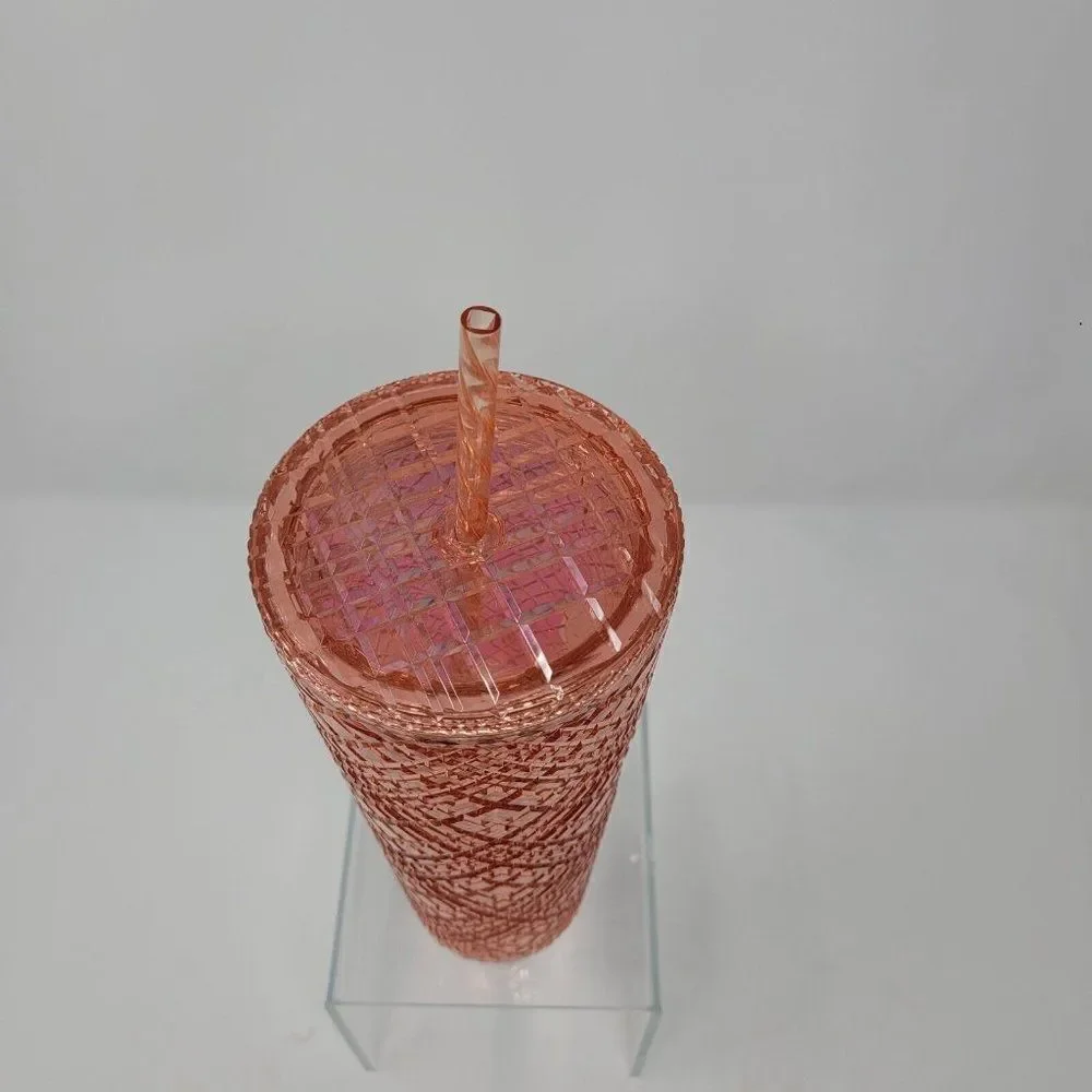 New Starbucks 2022 Winter Holiday Jeweled Stud 24oz Tumbler Cold Cup Rose Gold‎